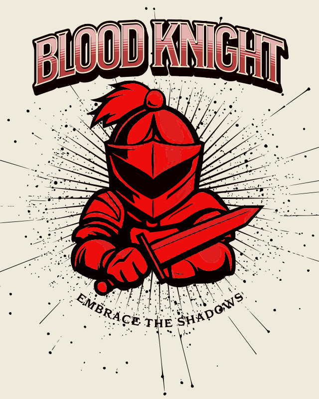 Red knight holding a sword with 'Blood Knight' text on a beige background