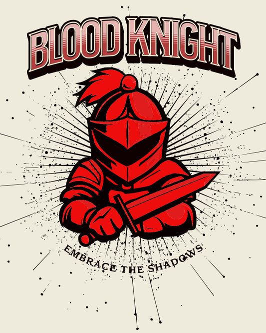 Red knight holding a sword with 'Blood Knight' text on a beige background