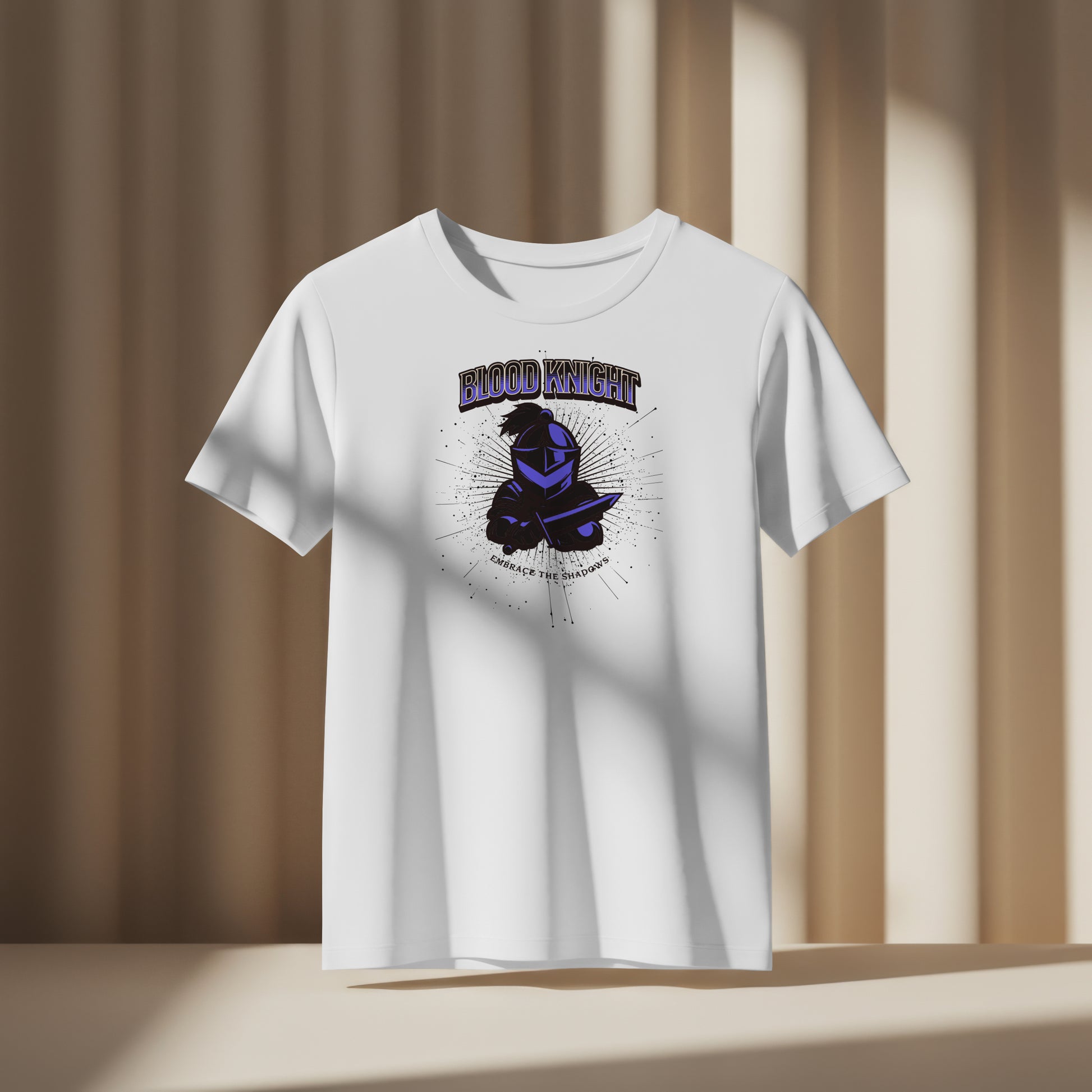 White t-shirt with a graphic design on a neutral background